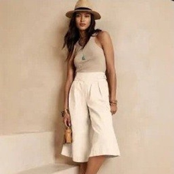 Banana Republic Pants - Banana Republic Explorer Culottes Linen Cargo Wide Leg High Rise Petite 0 Beige
